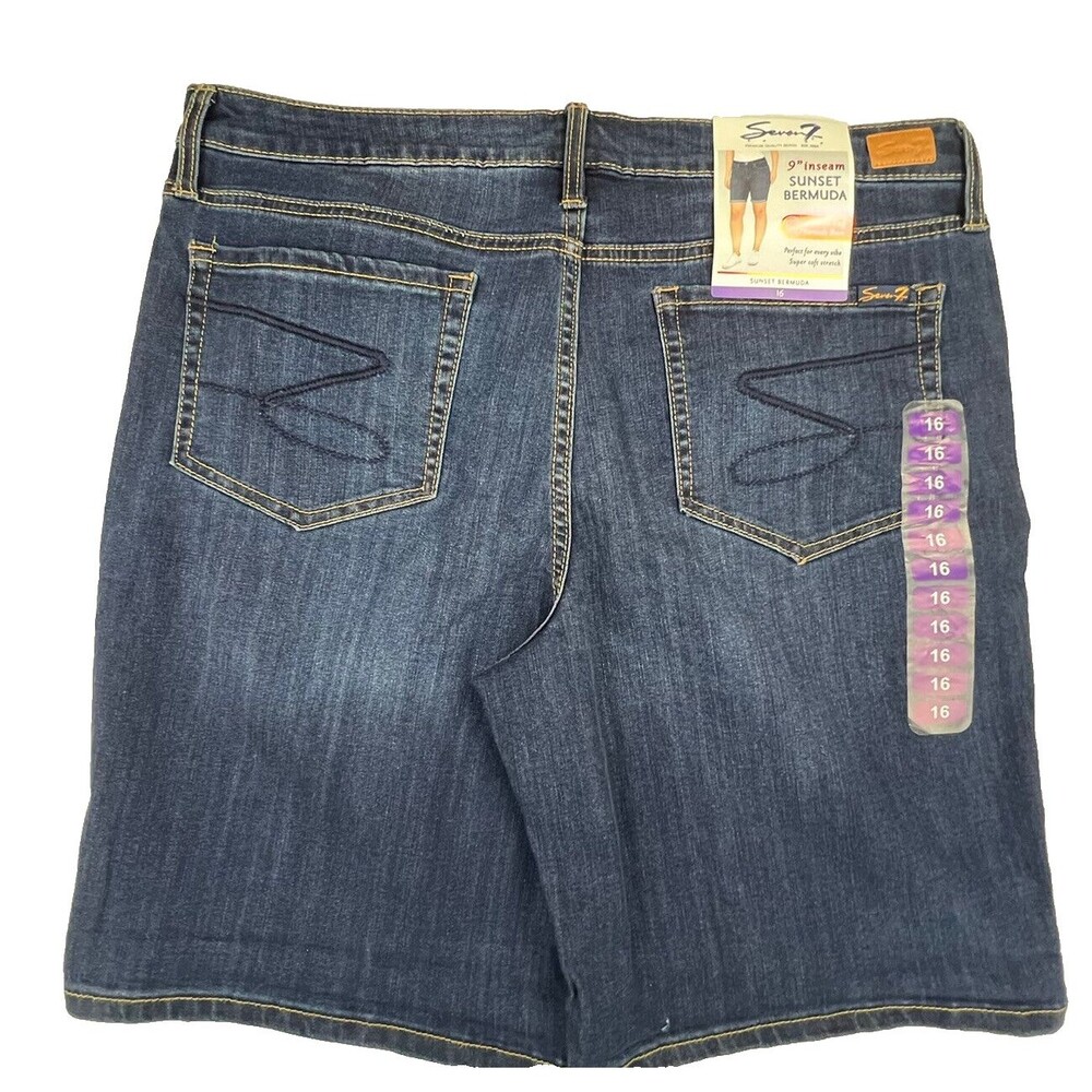 Seven 7 Womens Medium Wash 9" Sunset Bermuda Denim Jean Shorts Size 16 NWT